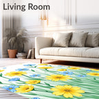 Yellow Blue Daisy Meadow Field Rug