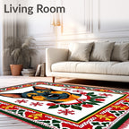 Festive Dog Portrait Red Green Border Rug