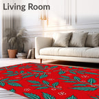 Radiant Red Teal Leafy Branches Rug