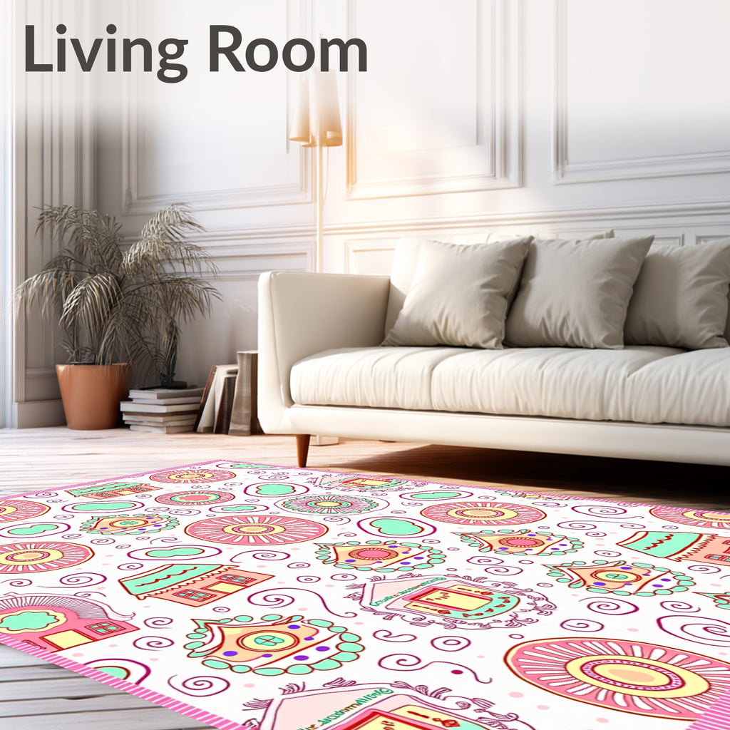 Whimsical Pink Coral House Blossom Rug