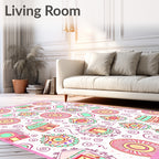 Whimsical Pink Coral House Blossom Rug
