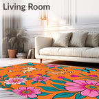 Whimsical Orange Cat Butterfly Garden Rug