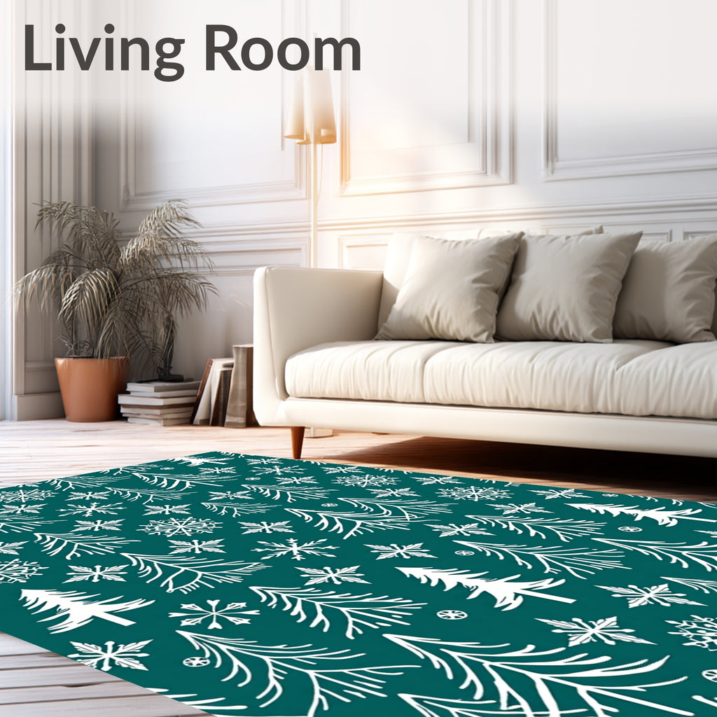 Deep Forest White Pine Snowflakes Rug