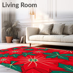 Vibrant Red Poinsettia Floral Rug
