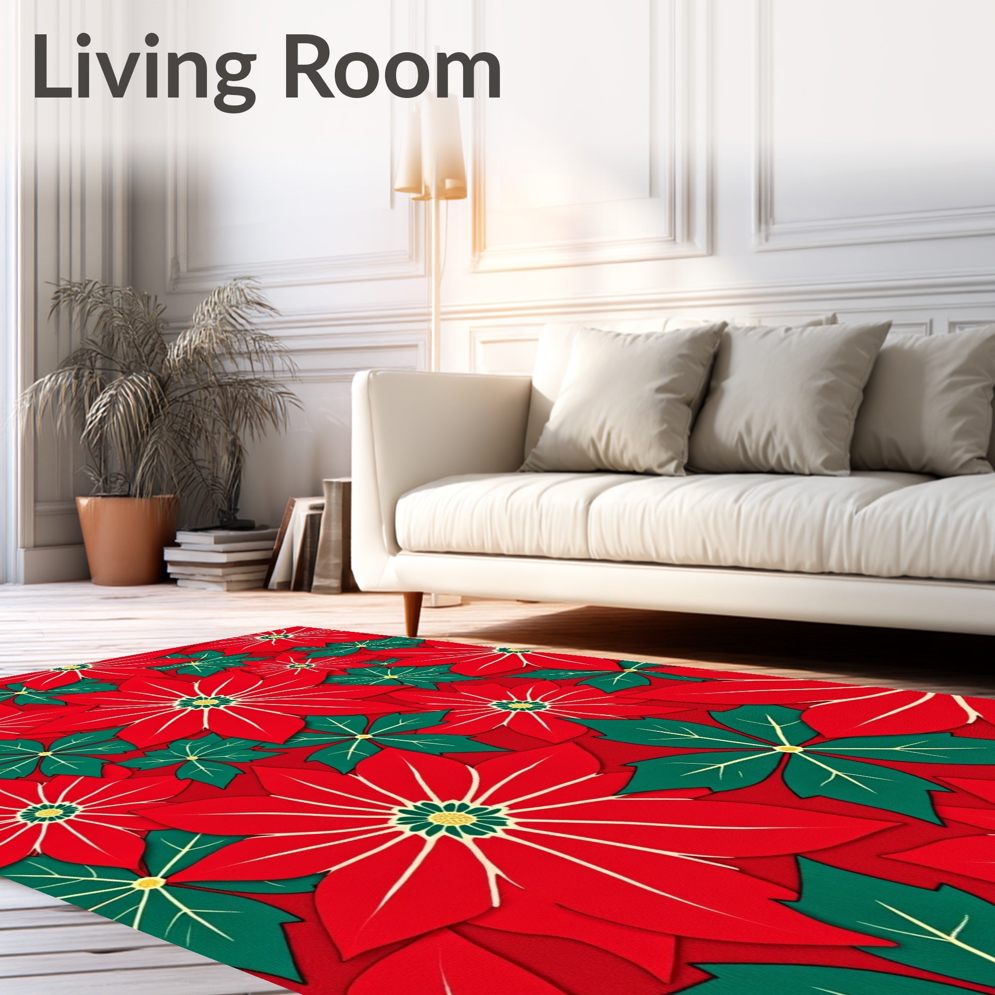 Vibrant Red Poinsettia Floral Rug