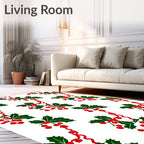 Holly Berry Red Ribbon Garland Rug