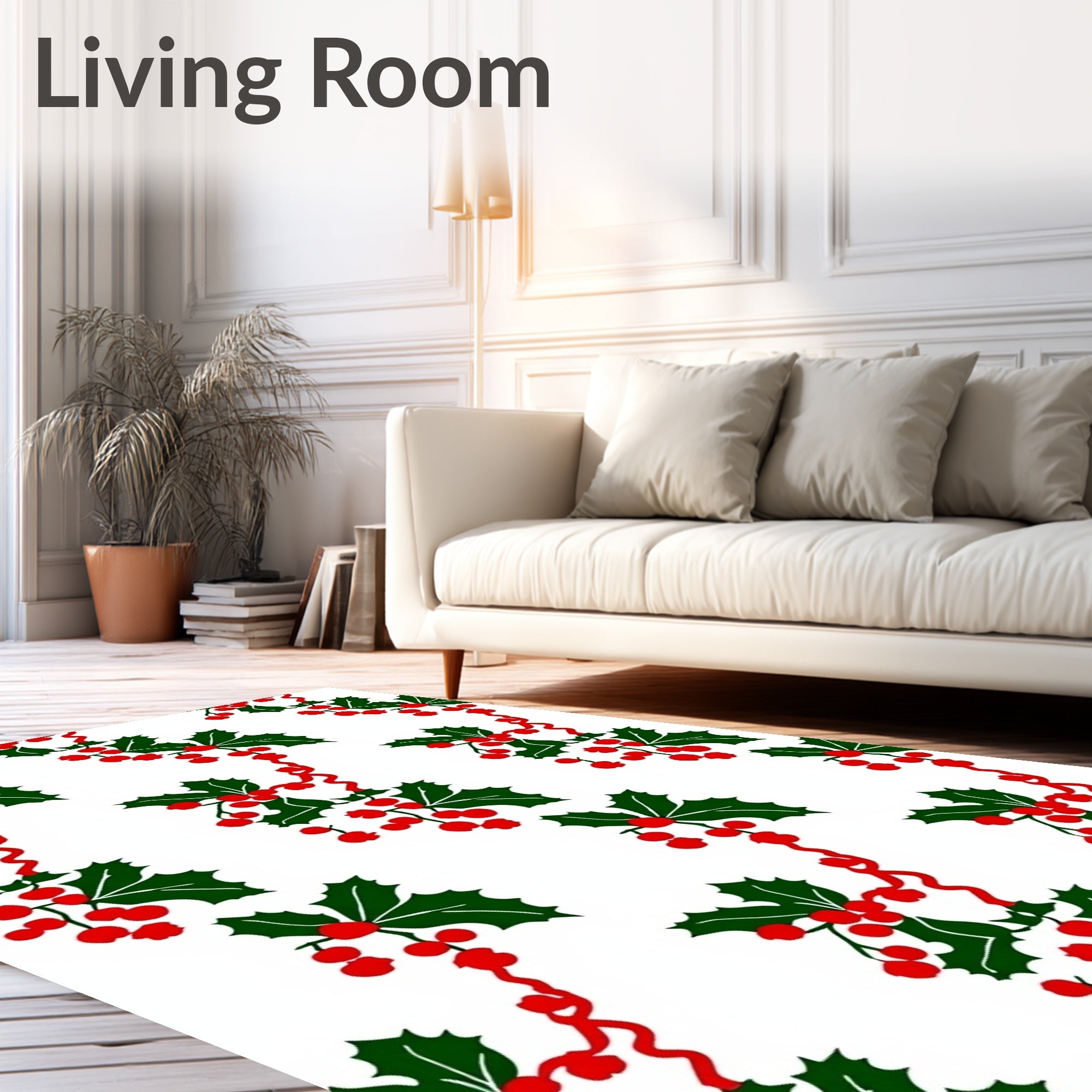 Holly Berry Red Ribbon Garland Rug