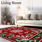 Festive Red Snowflake Holly Border Rug