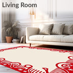 Scarlet White Cream Border Swirls Rug