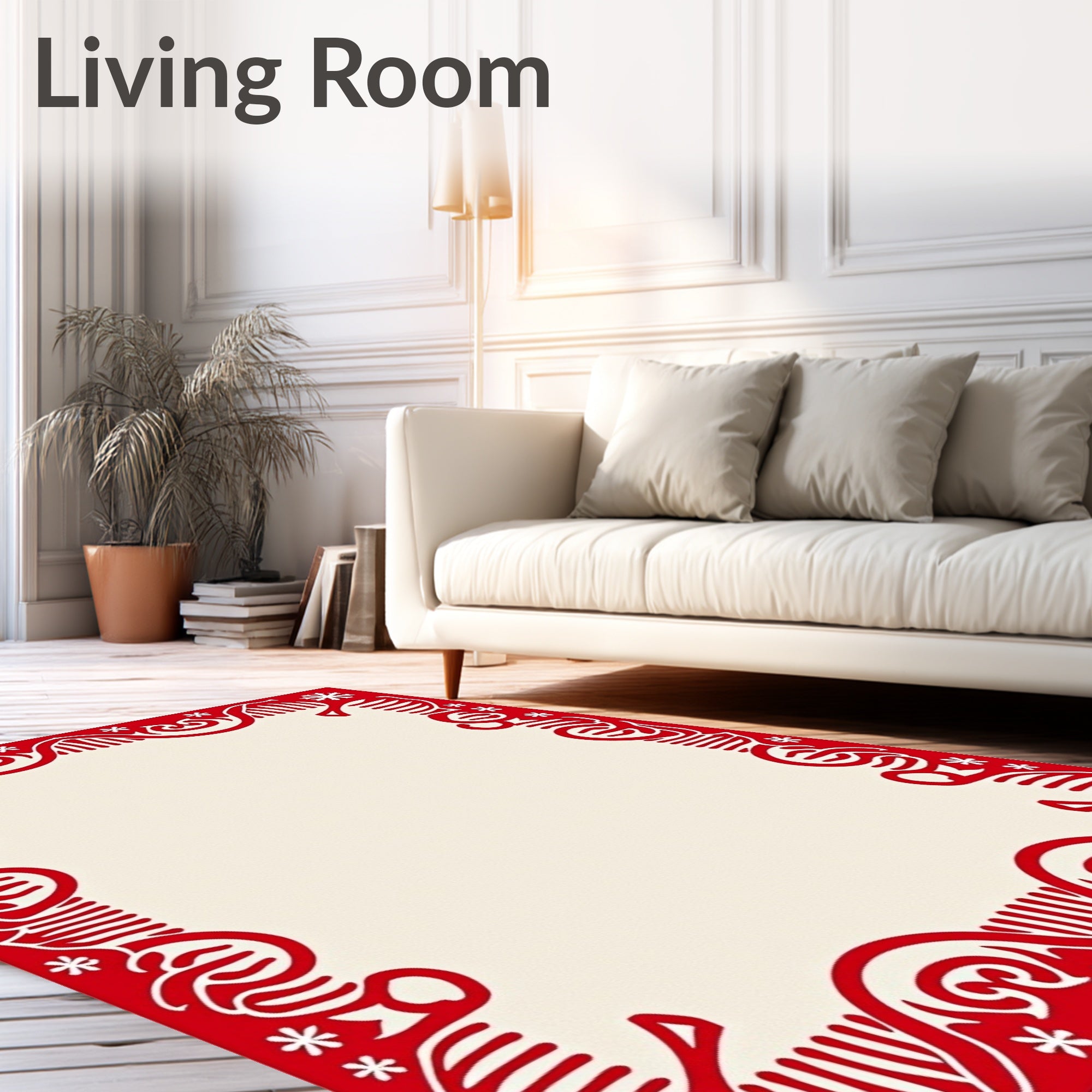 Scarlet White Cream Border Swirls Rug