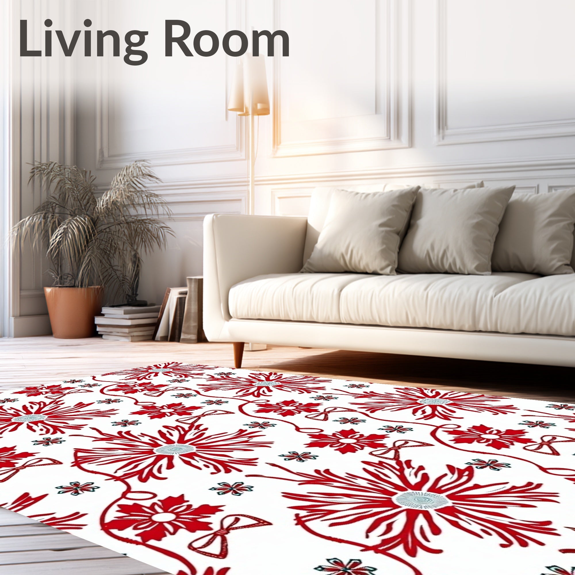 Red Floral Ribbon Bow Medallion Rug