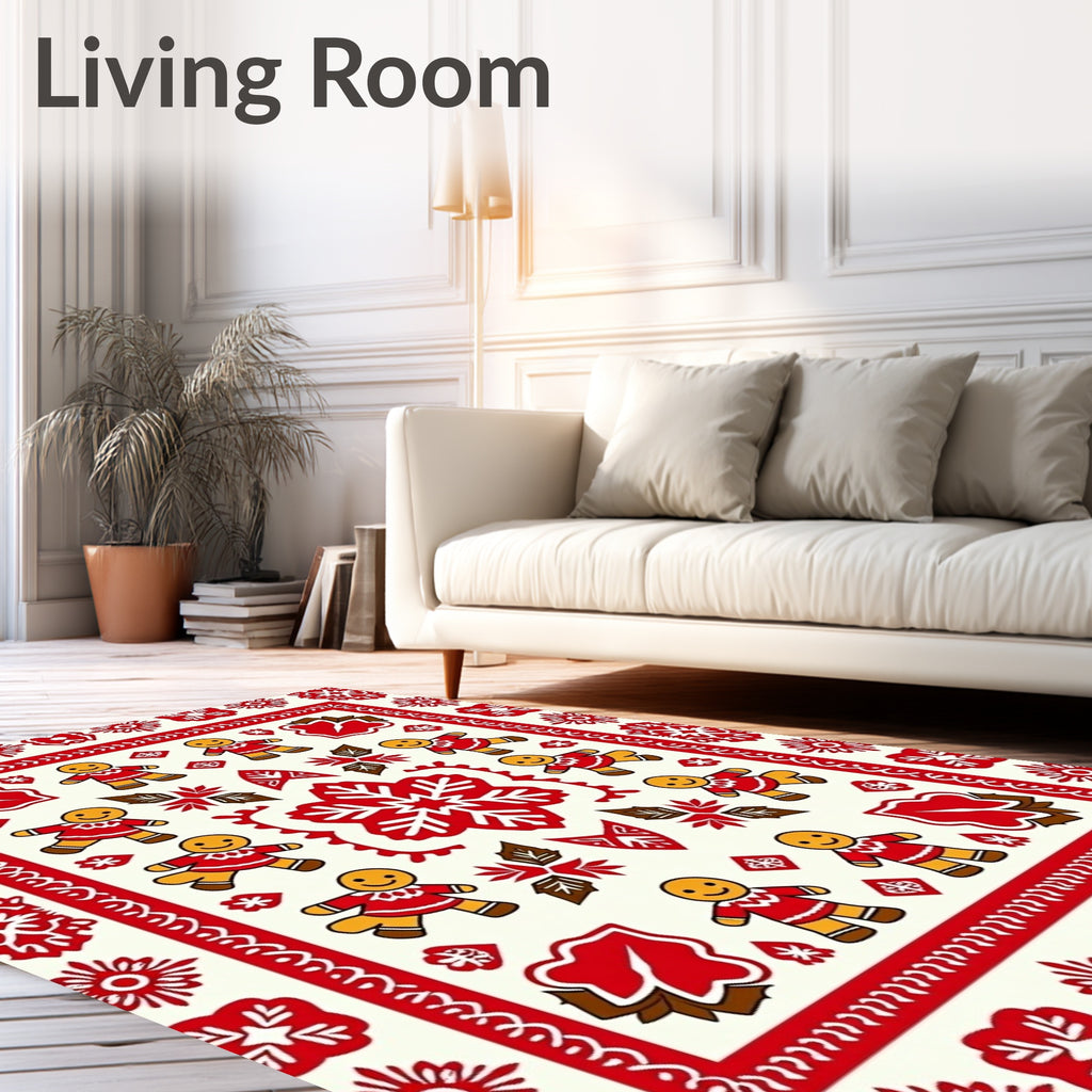 Red Gingerbread People Folk Art Rug