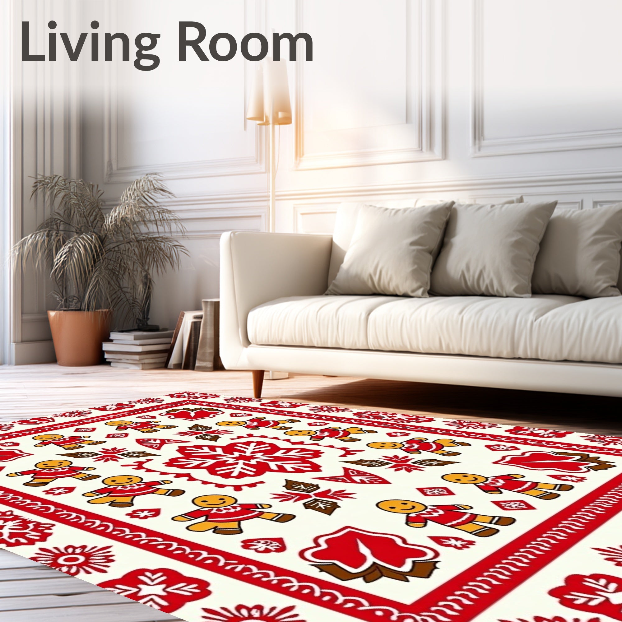 Red Gingerbread People Folk Art Rug