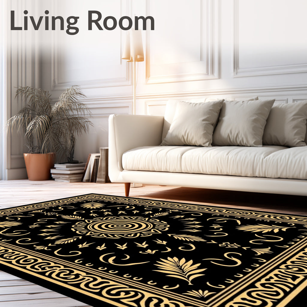 Golden Sun Black Ornate Medallion Rug