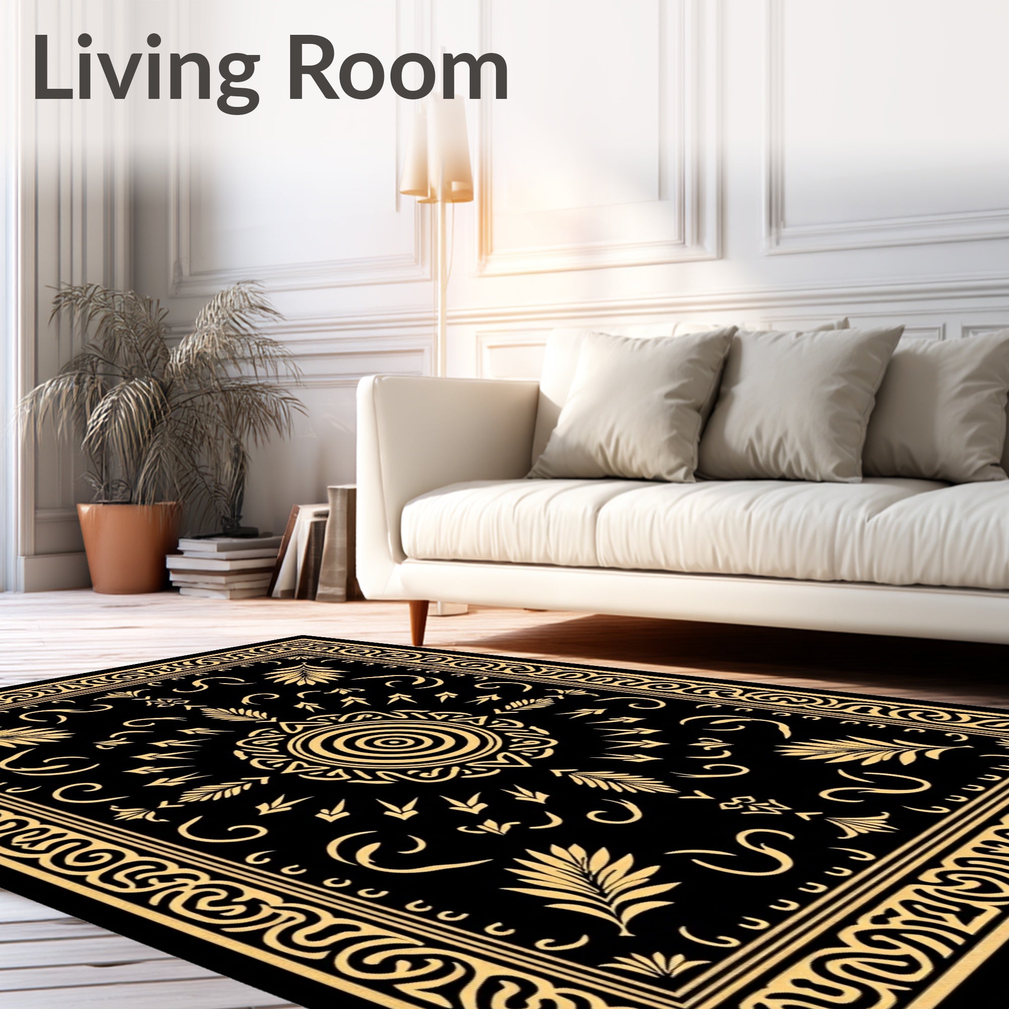 Golden Sun Black Ornate Medallion Rug