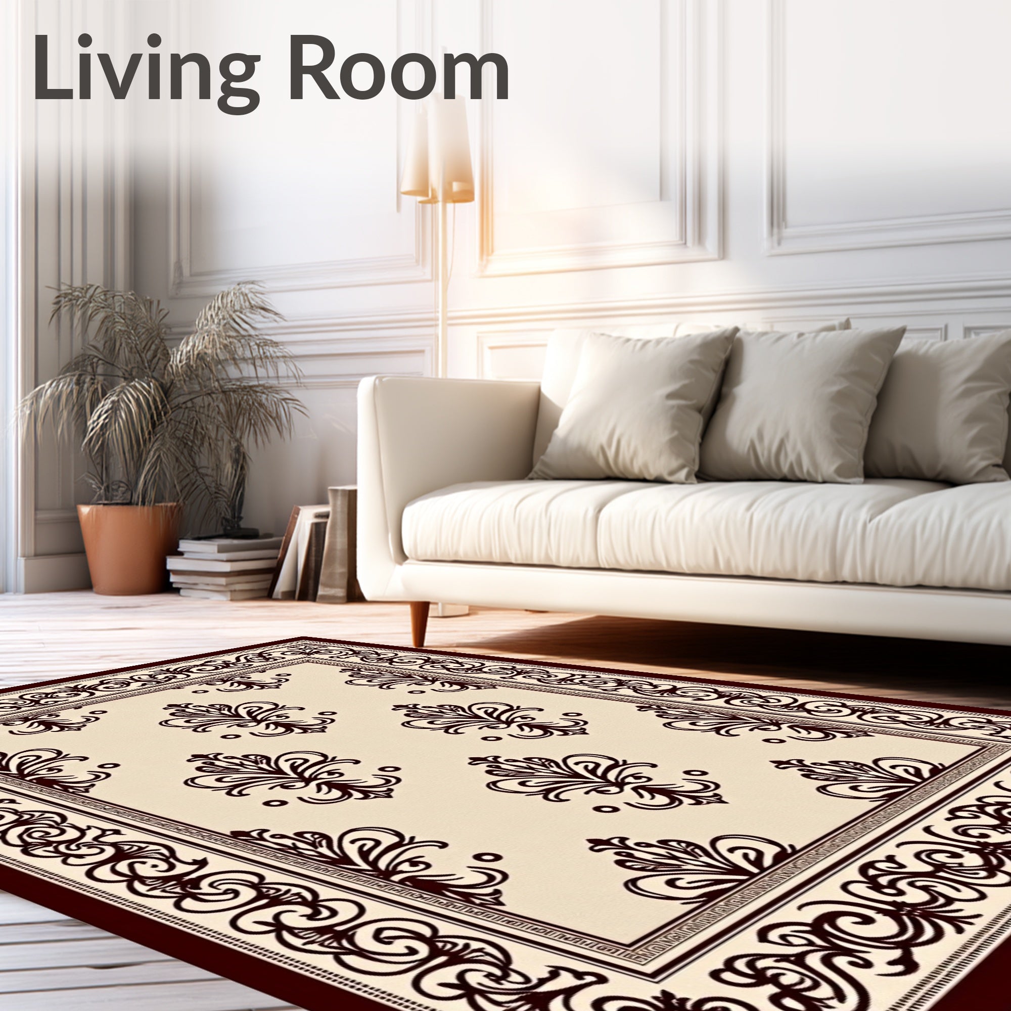 Antique Cream Damask Border Rug