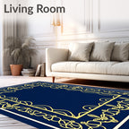 Golden Navy Floral Filigree Rectangle Rug