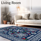 Deep Blue Winter Snowflakes Berry Medallion Rug
