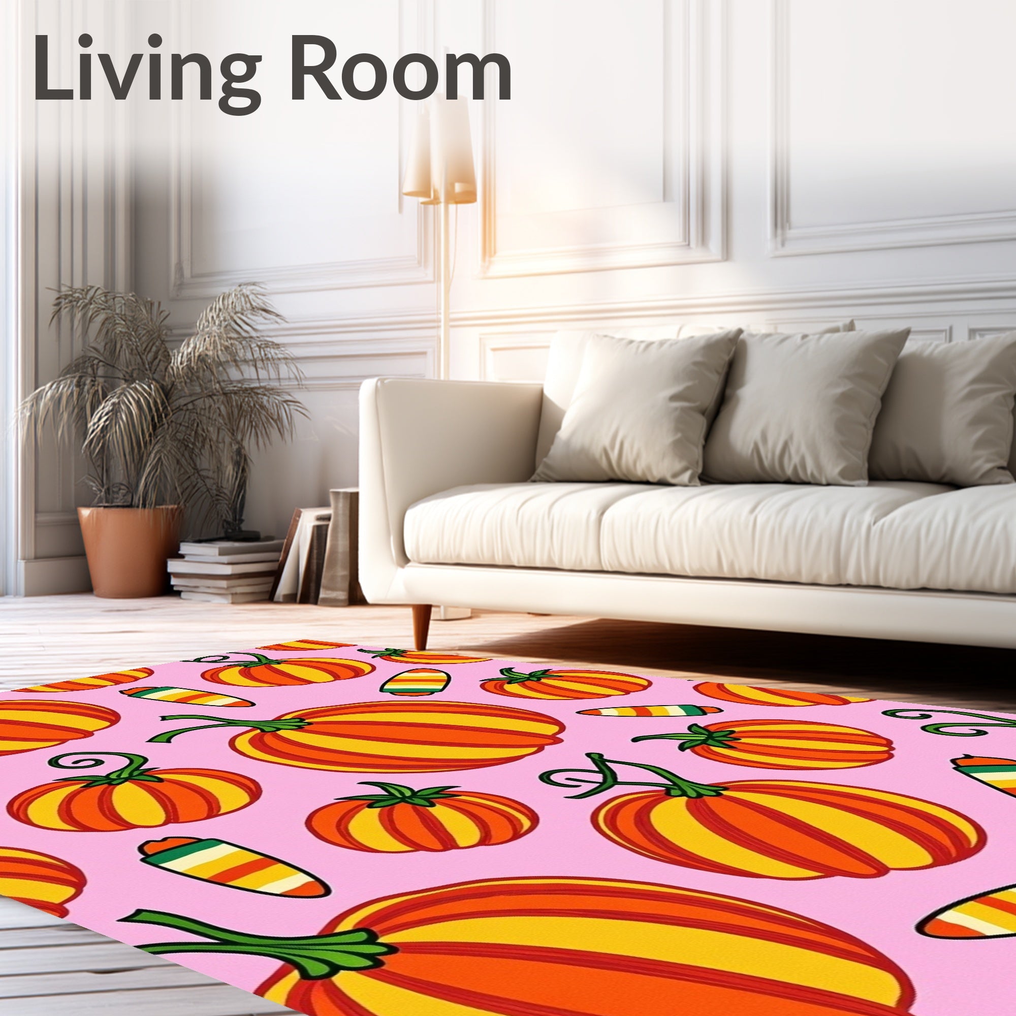 Orange Yellow Striped Pumpkin Print Rug
