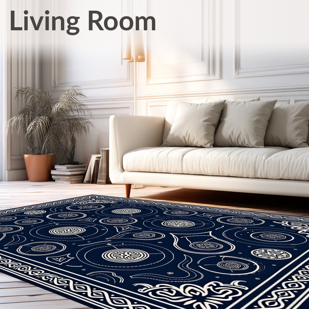 Navy White Celestial Orb Medallion Rug