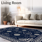 Navy White Celestial Orb Medallion Rug