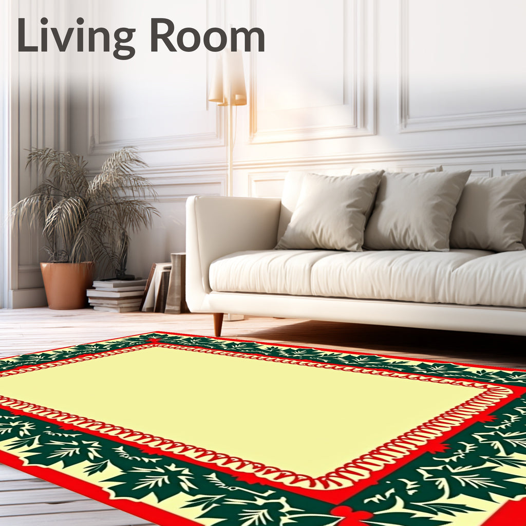 Crimson Green Leaf Border Rug