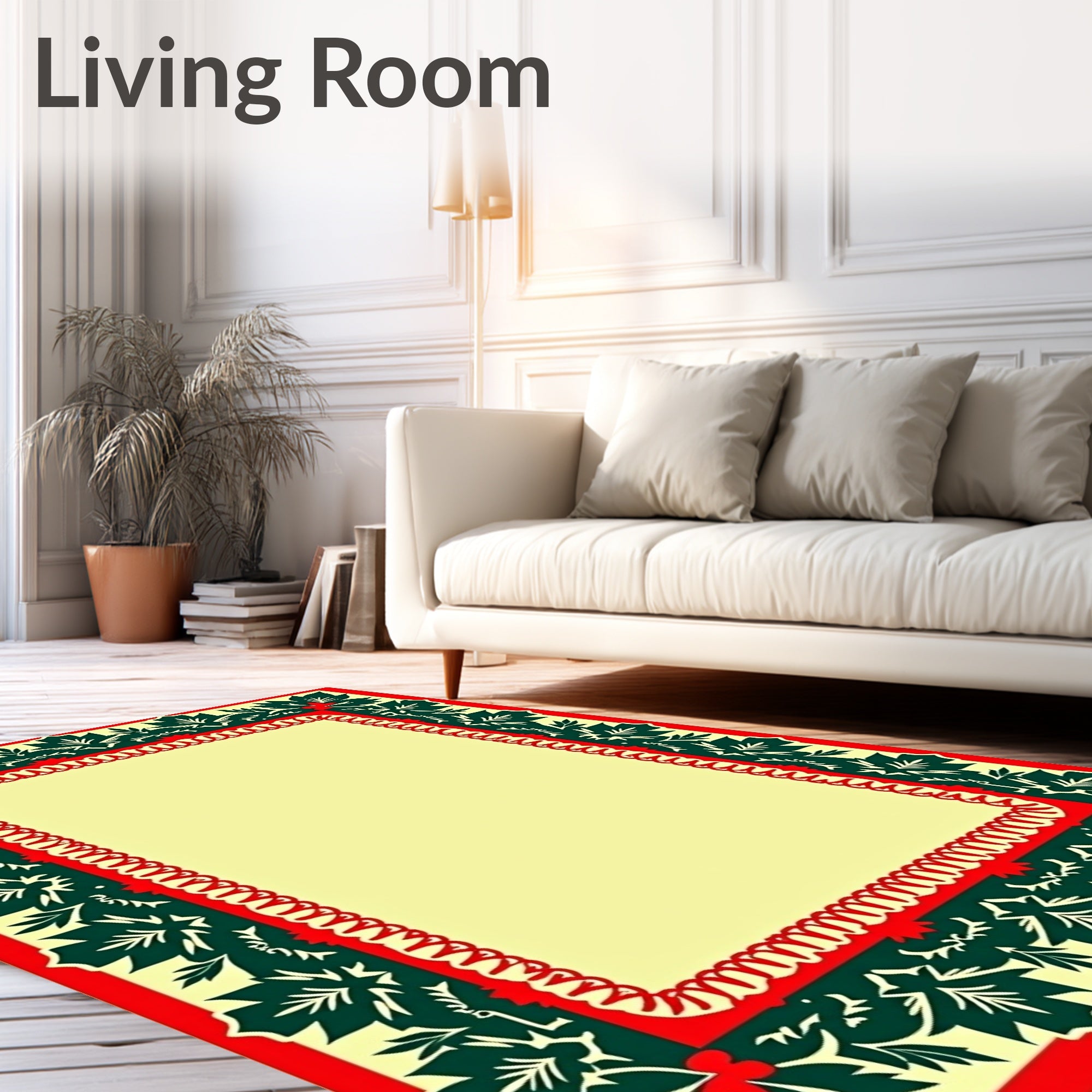 Crimson Green Leaf Border Rug