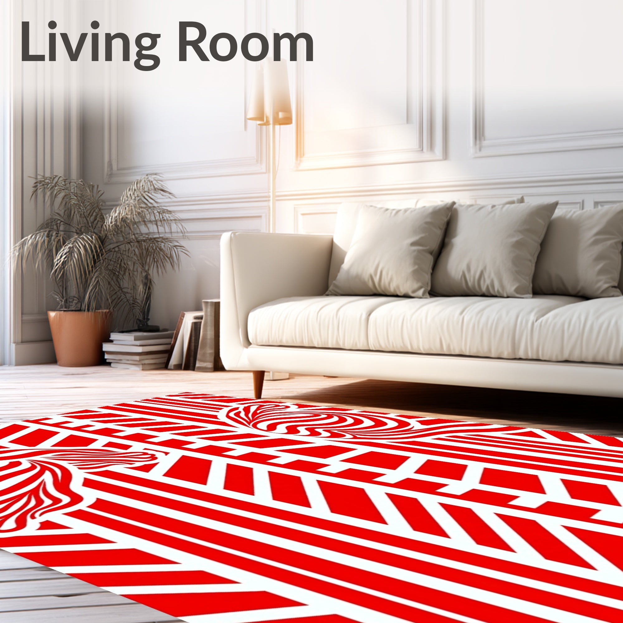 Red White Stripped Organic Form Rug