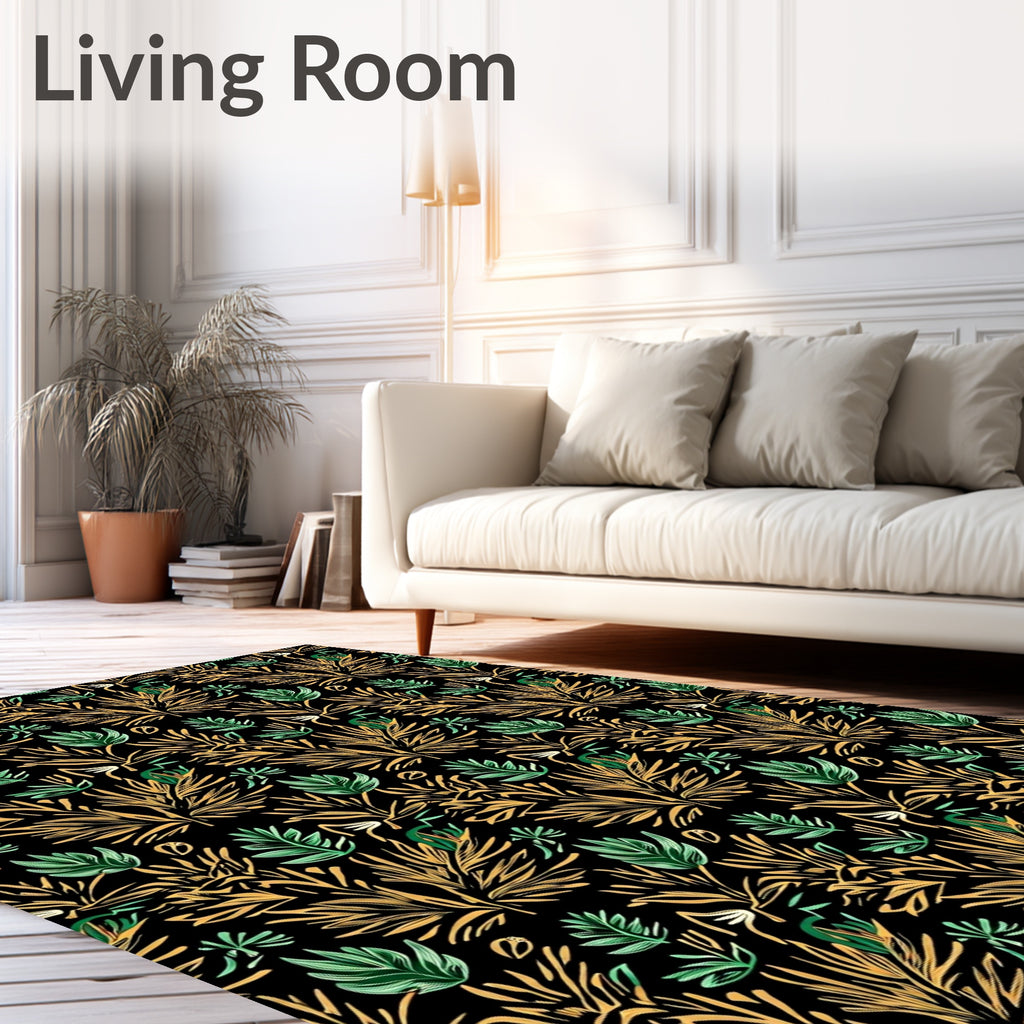Golden Palm Fronds Green Foliage Rug