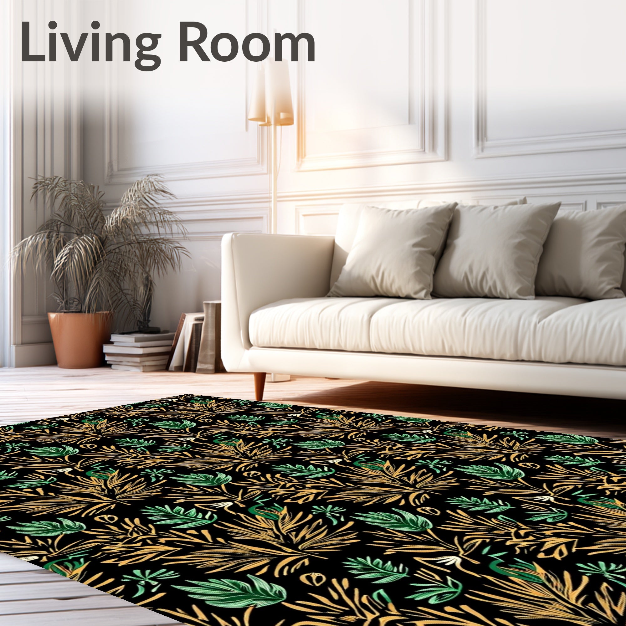 Golden Palm Fronds Green Foliage Rug