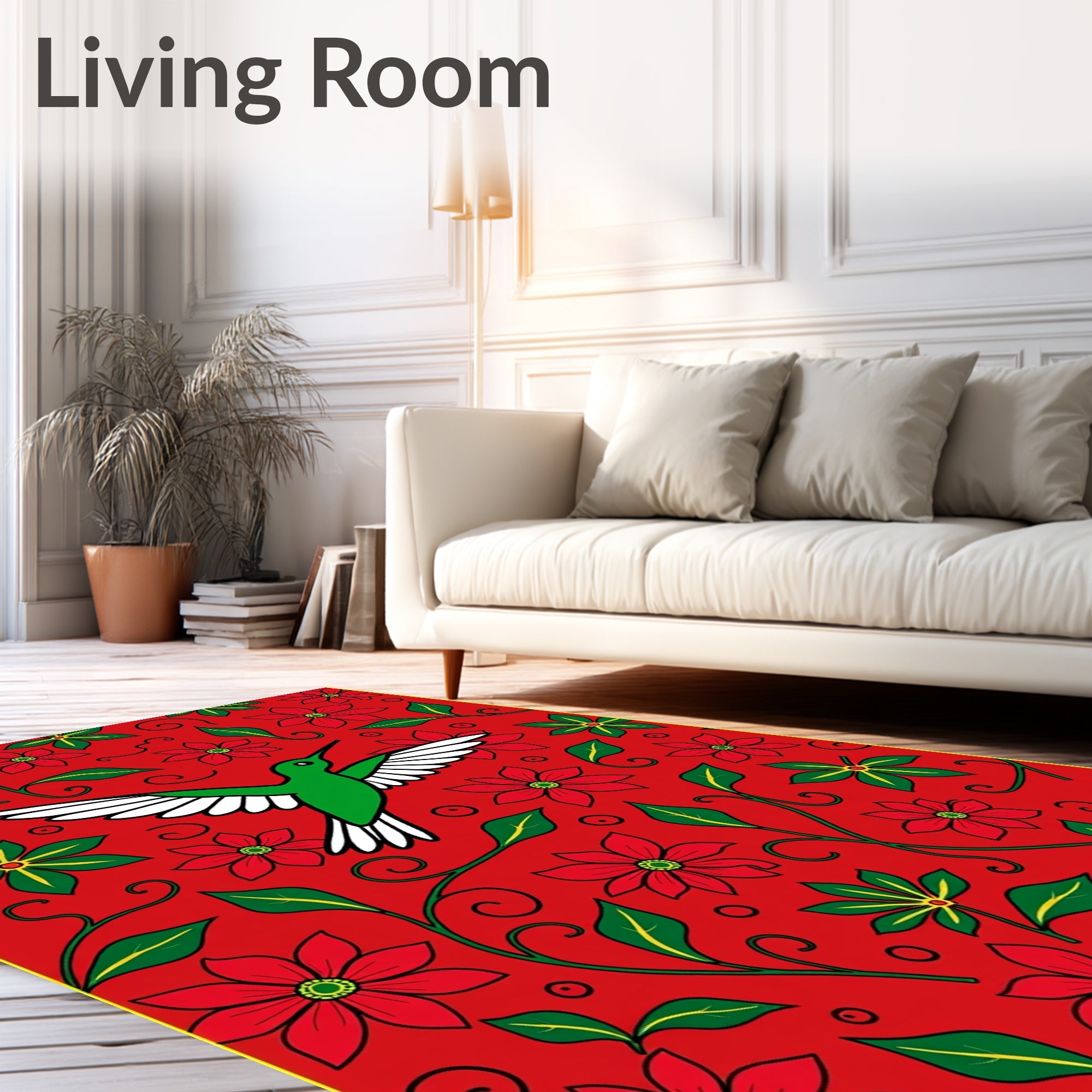 Crimson Hummingbird Floral Garden Rug