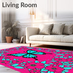 Bright Pink Butterfly Floral Swirl Rug