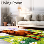 Cute Brown Cow Among Daisies Rug