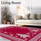 Crimson Trees Snowflakes Folk Rug