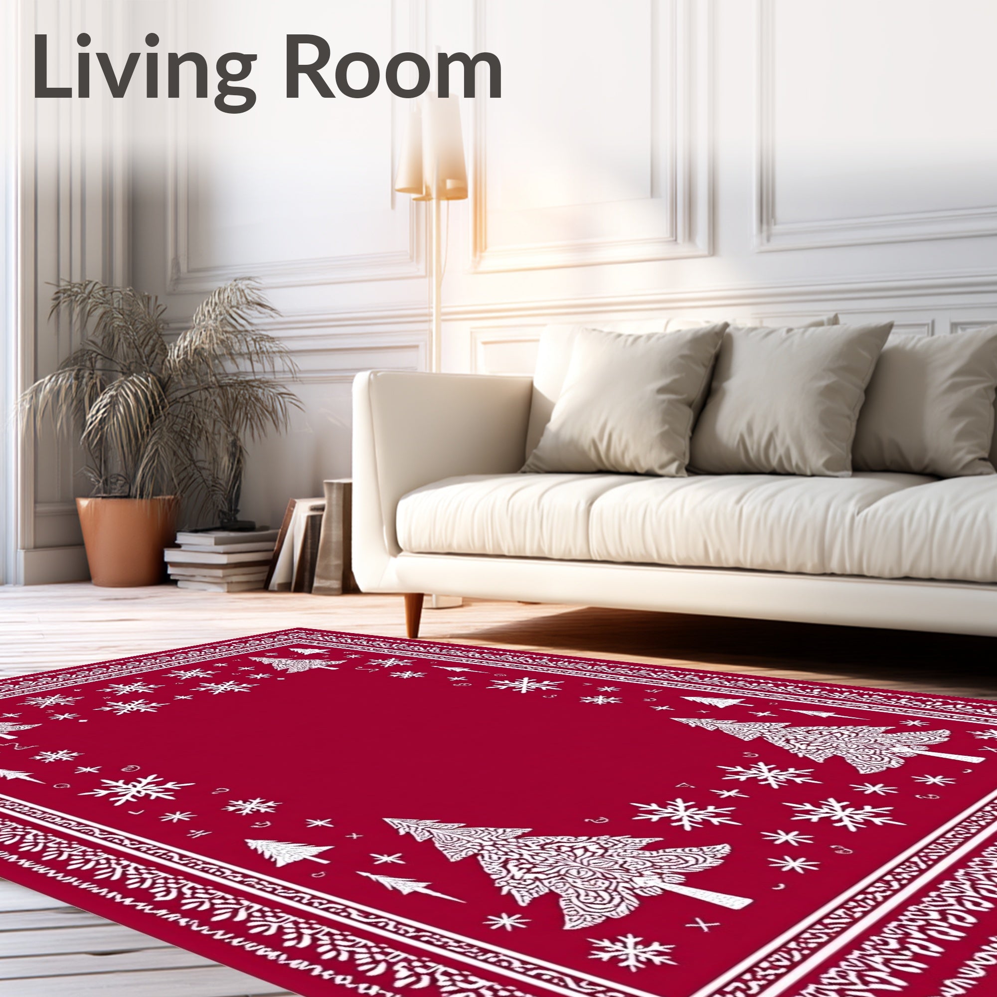 Crimson Trees Snowflakes Folk Rug