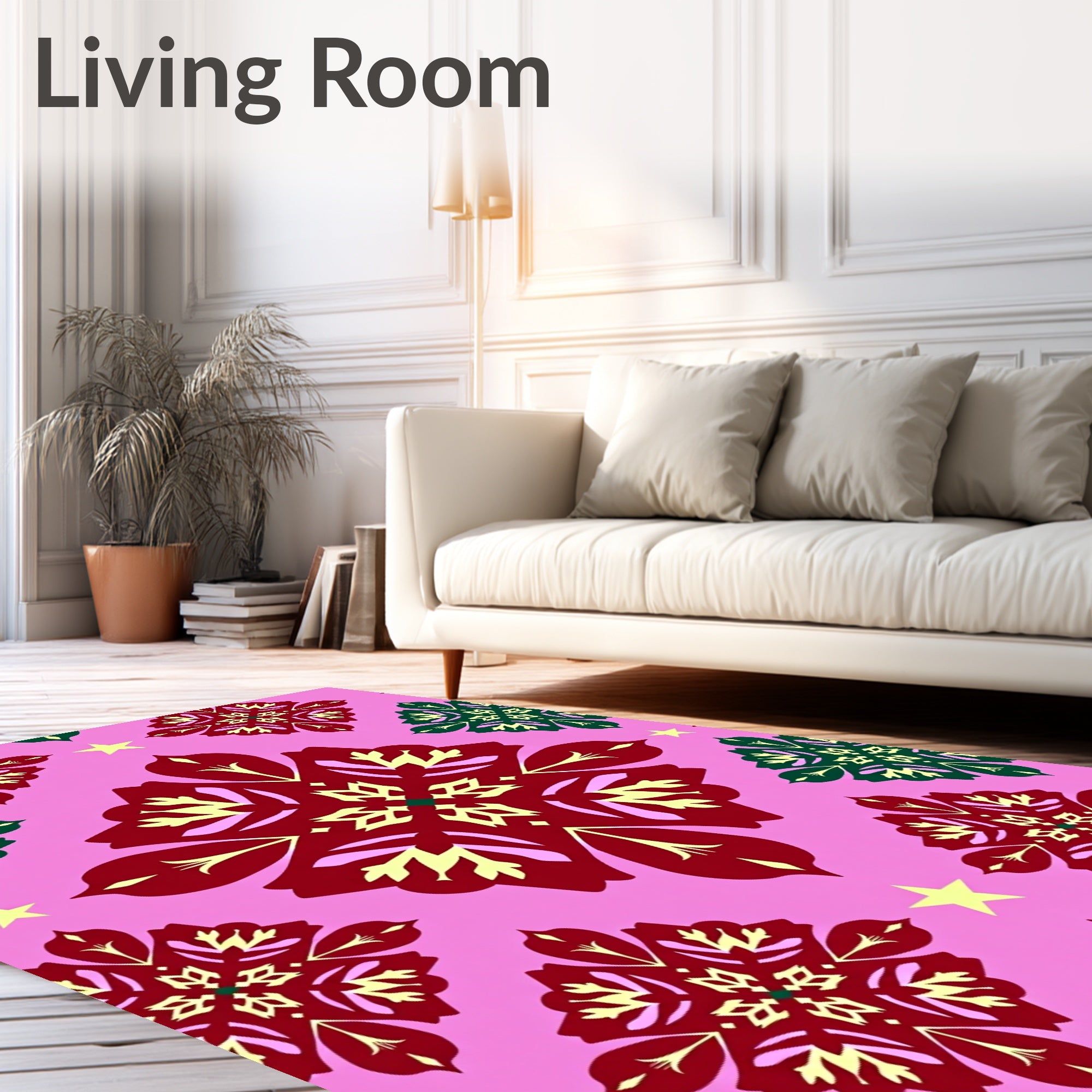 Crimson Green Starburst Mandala Rose Rug