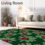 Deep Green Berry Sprig Cluster Rug