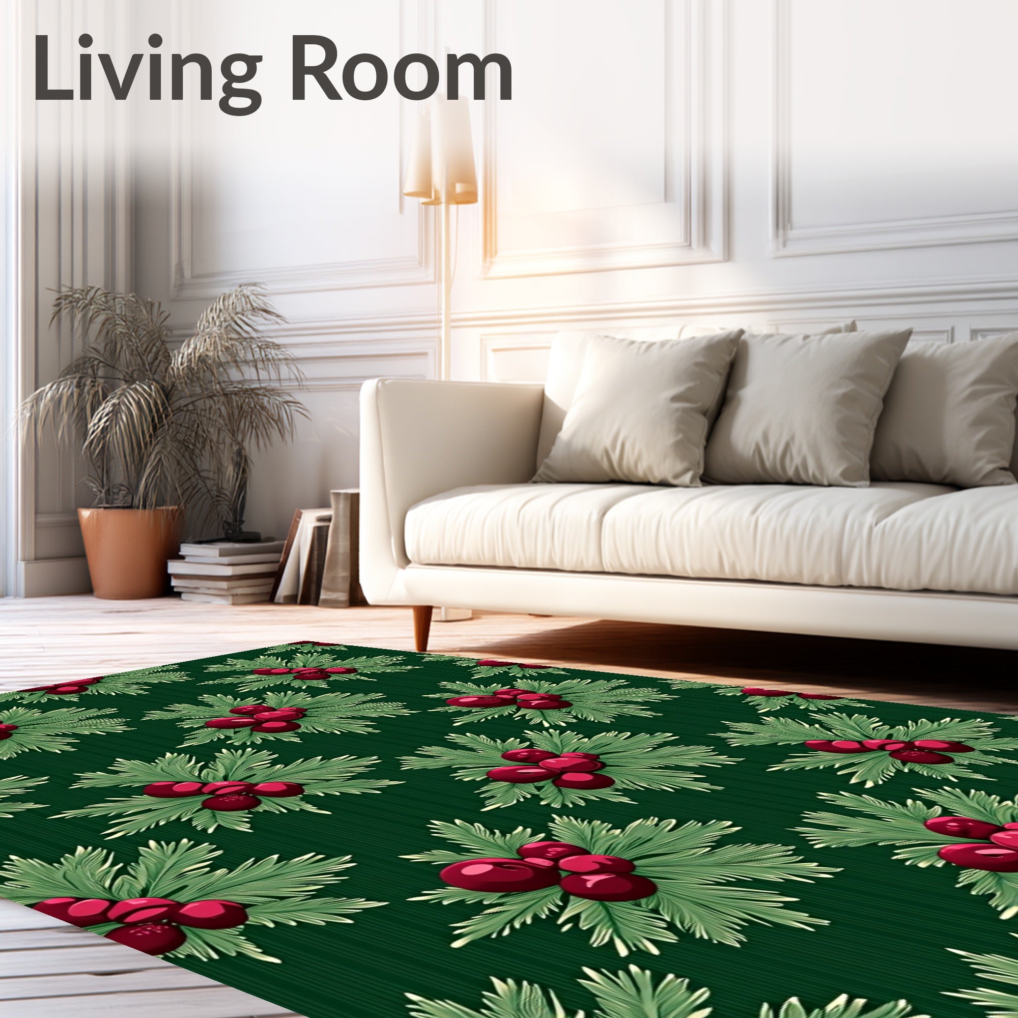 Deep Green Berry Sprig Cluster Rug