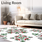 Crimson Green Floral Symmetry Rug