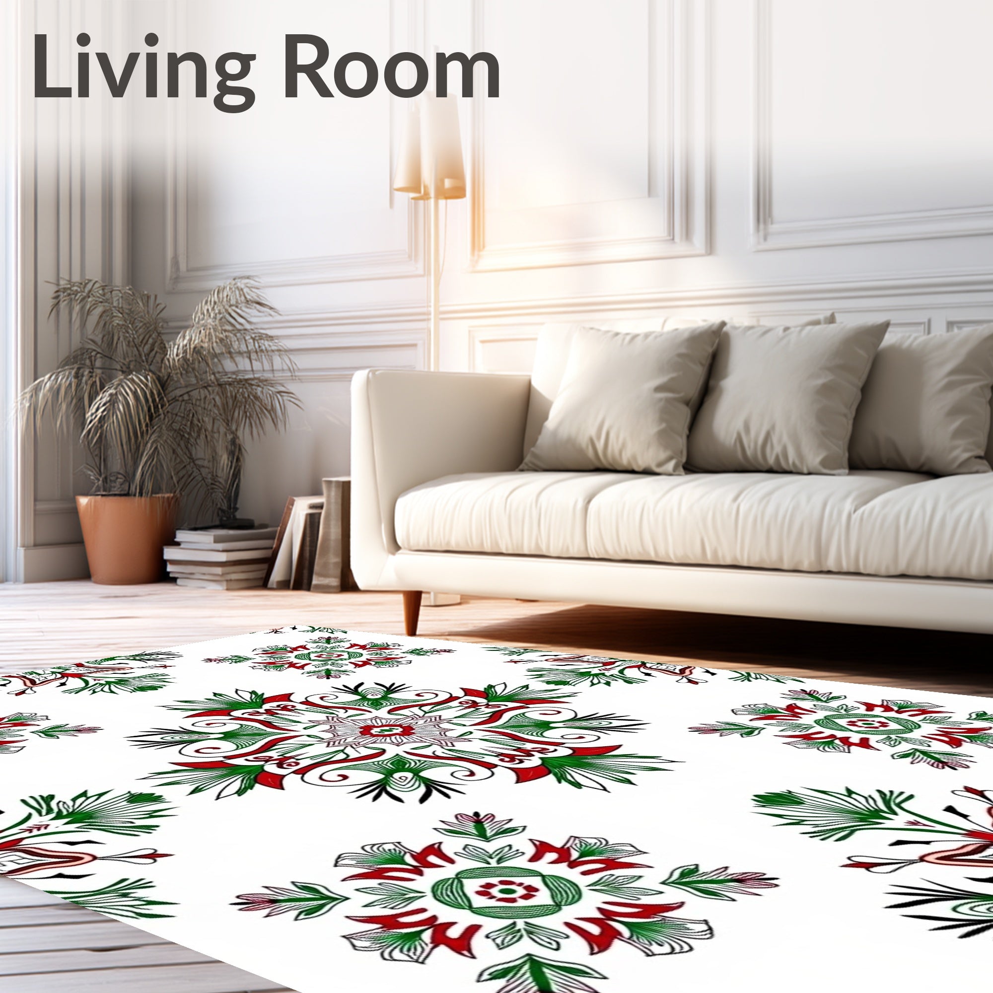 Crimson Green Floral Symmetry Rug