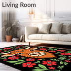Highland Cow Red Floral Border Rug