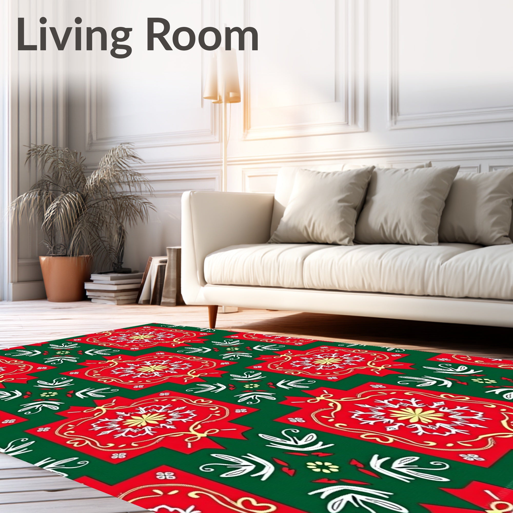 Crimson White Yellow Floral Medallion Rug