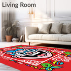 Whimsical Pink Cat Blue Glasses Border Rug