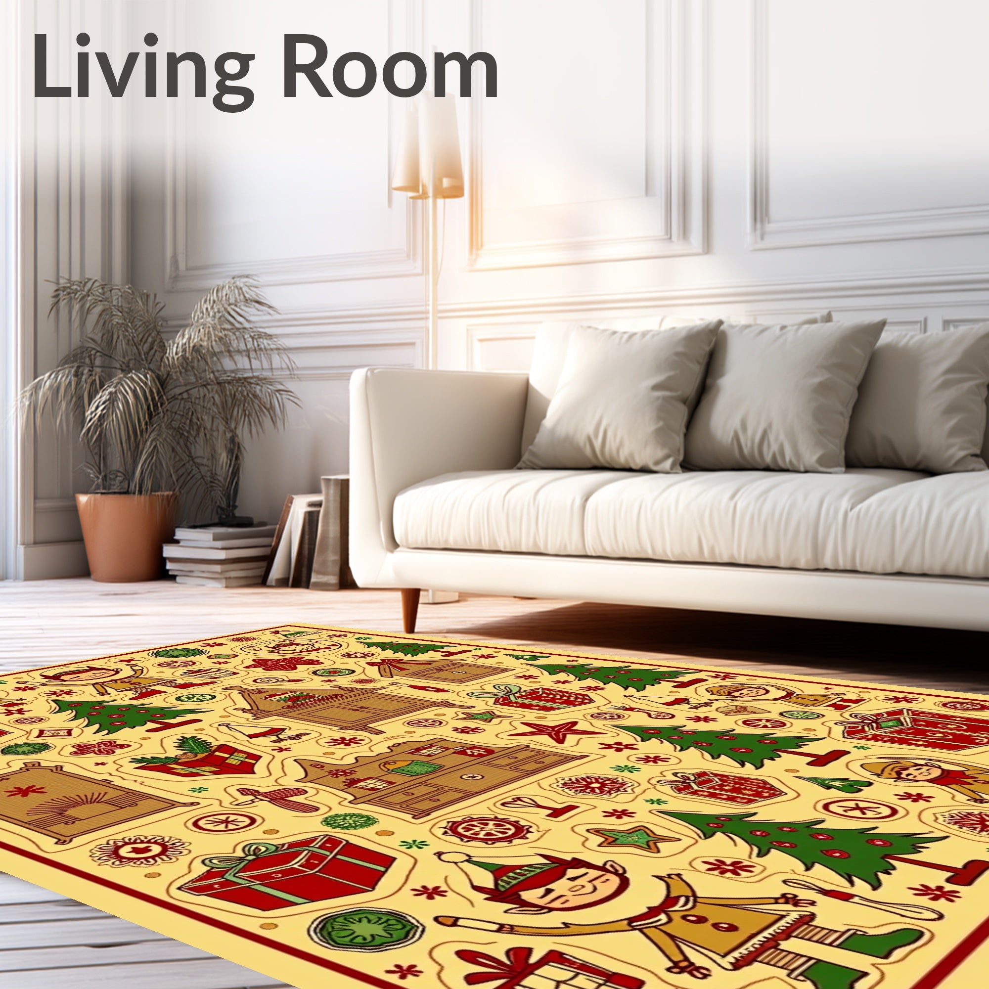 Festive Elf Holiday Tree Gift Collage Rug