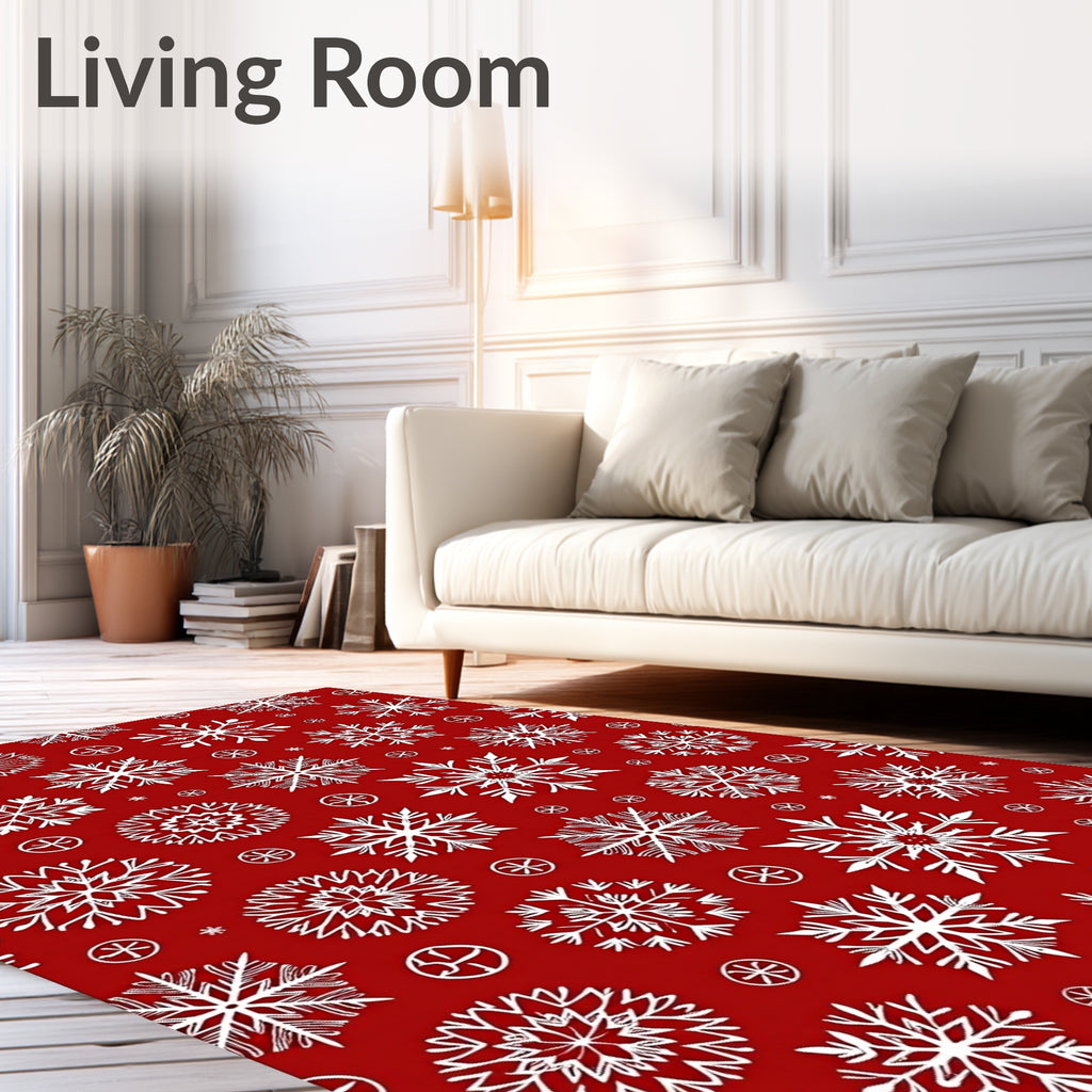 Red White Snowflake All Over Rug