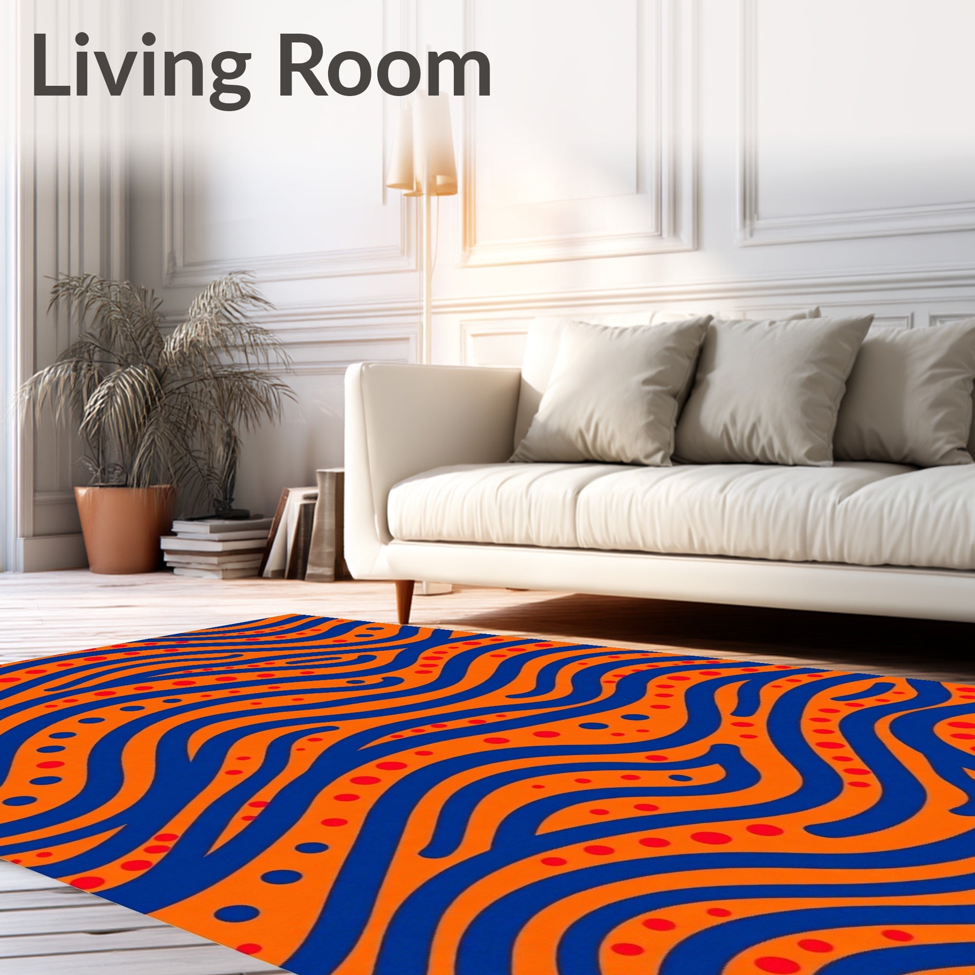 Bold Orange Blue Wavy Dot Rug