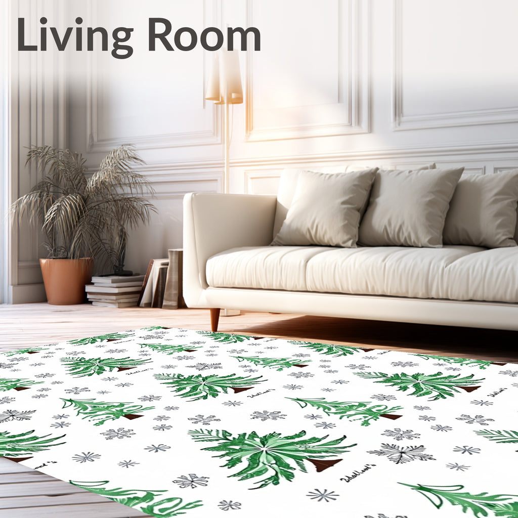 Green Pine Tree Snowflakes Repeat Rug