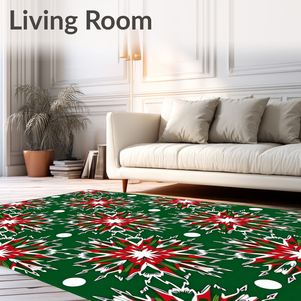 Green Red White Starburst Medallion Rug