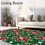 Green Red White Starburst Medallion Rug
