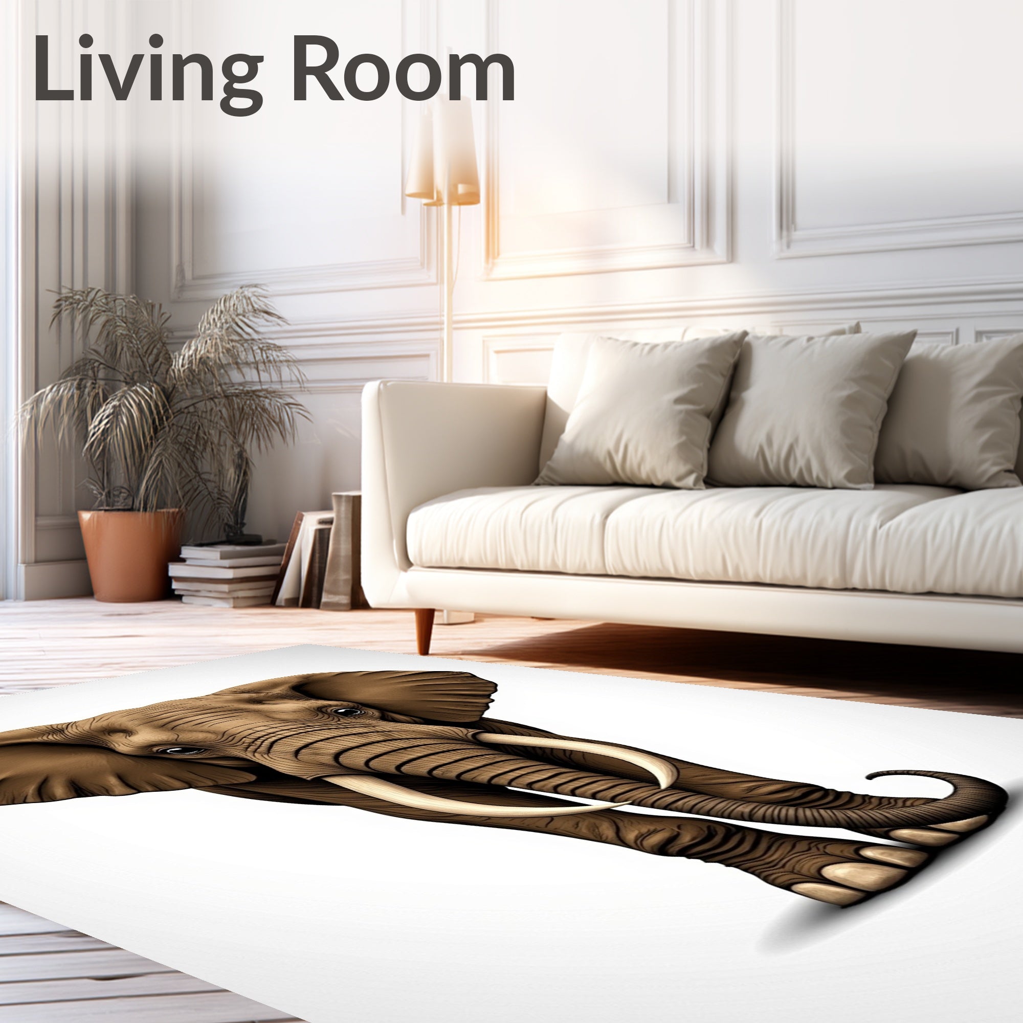 Majestic Brown Elephant Detailed Portrait Rug